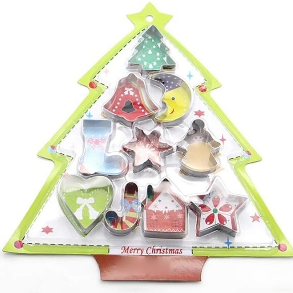 10-Piece Stainless Steel Christmas Cookie Cutter Set – Holiday Fondant, Biscuit